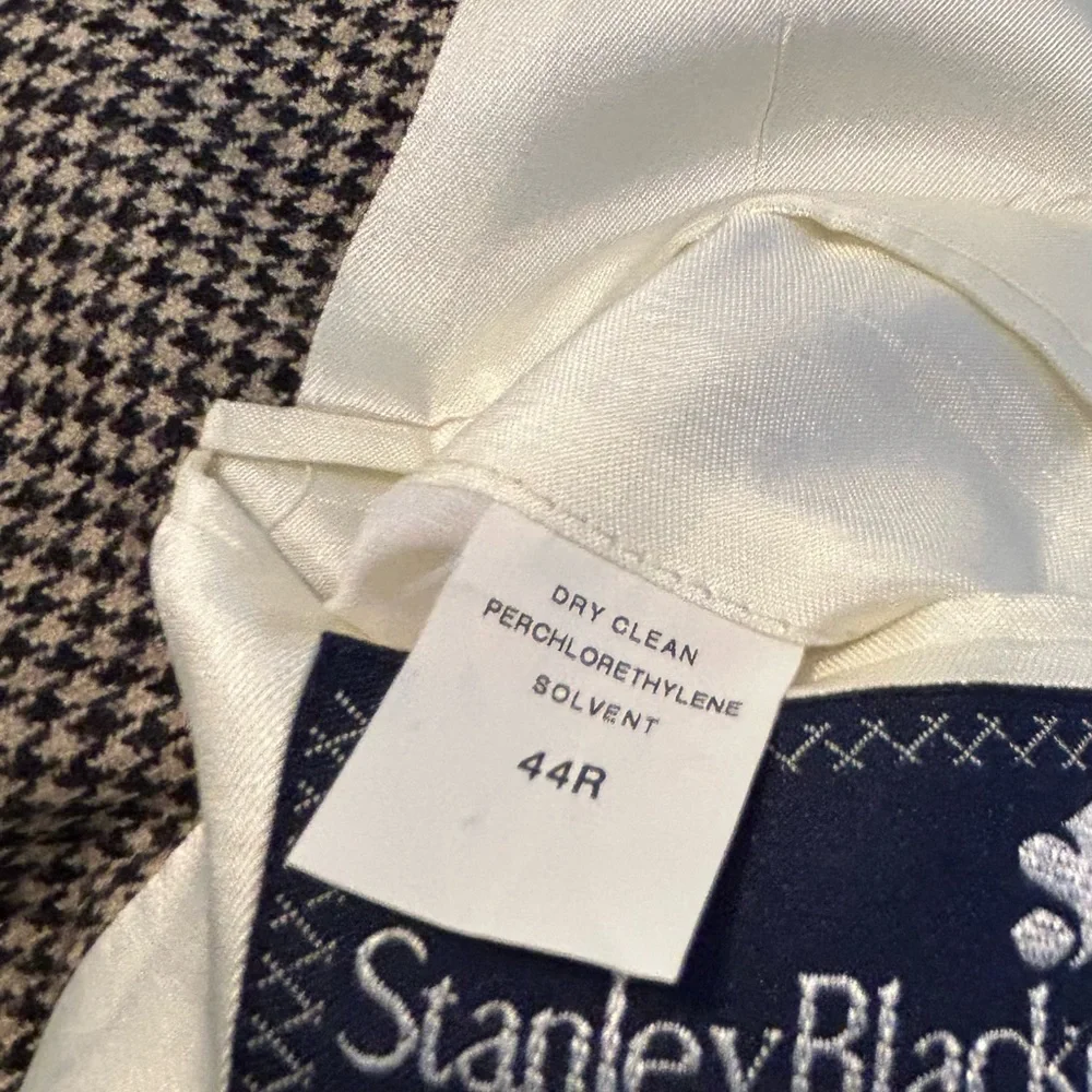 Stanley Blacker Tweed‎ Sport Coat Mens Size 44R Tan Black Houndstooth
